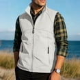 thumbnail image 2 of Men's Solid Color Sleeveless Vest Jacket Nylon Spandex Stand Up Collar Full Zip Cardigan With Multiple Pockets Lightweight Outerwear Casual Daily Travel | Zenithor,White 3XL, 2 of 9