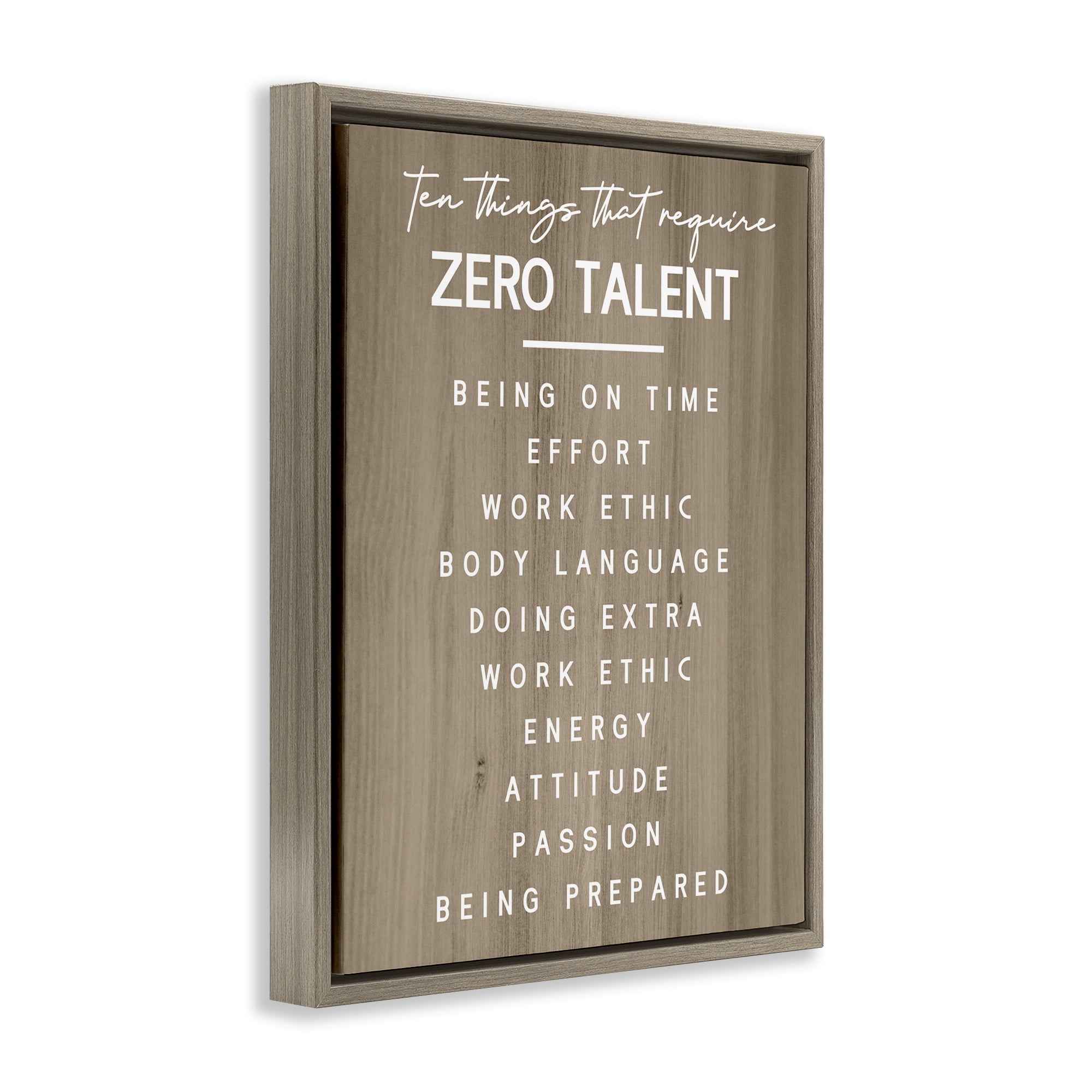 Stupell Industries Inspirational Zero Talent Text & Numbers Painting Brown Floater Framed Canvas Art Print Wall Art, 17 x 21