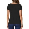 thumbnail image 3 of INSPIRAR CHIC Blusa de punto acanalado de manga corta y cuello redondo para mujer L negra, 3 of 5