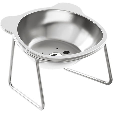 Elevated Pet Feeder Bowl with 15° Tilt, Stainless Steel Raised Dish with Removable Stand for Cats and Small Dogs