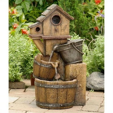 Pemberly Row Bird House Outdoor Water Fountain without Light