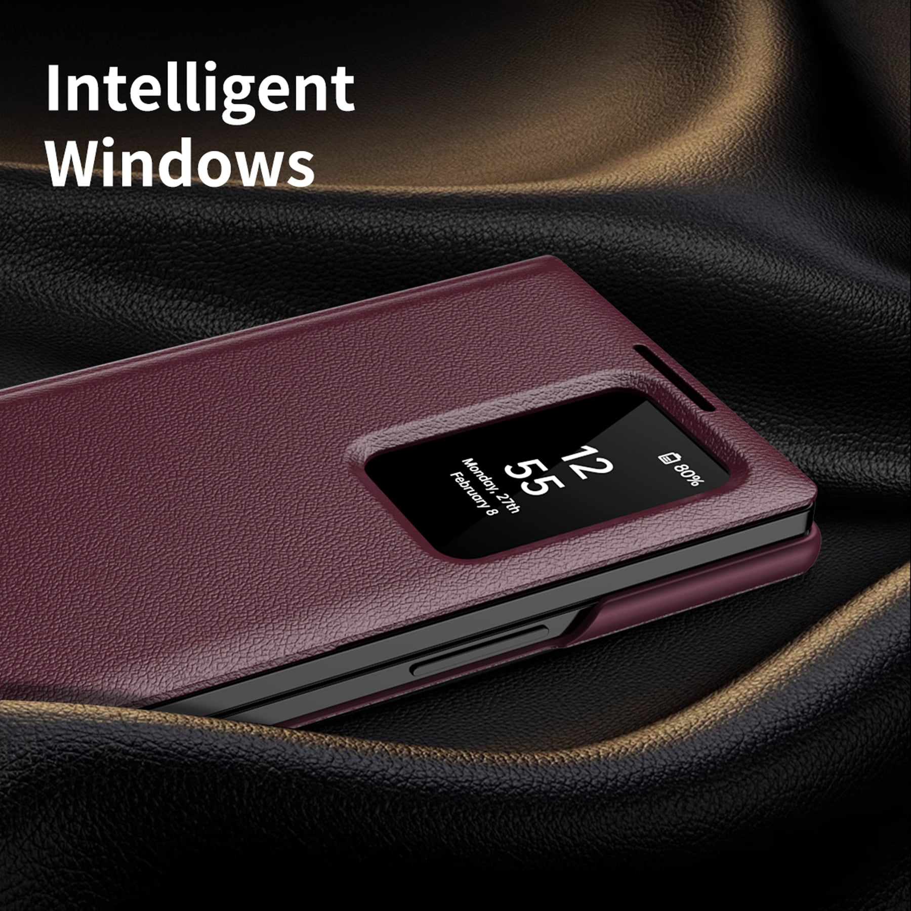 For Samsung Galaxy Z Fold 7 Case PU Leather Flip Case,With Intelligent Window,With Card Holder,Anti-fall Rugged Shockproof Protective Phone Case Cover for Samsung Galaxy Z Fold 7,Red