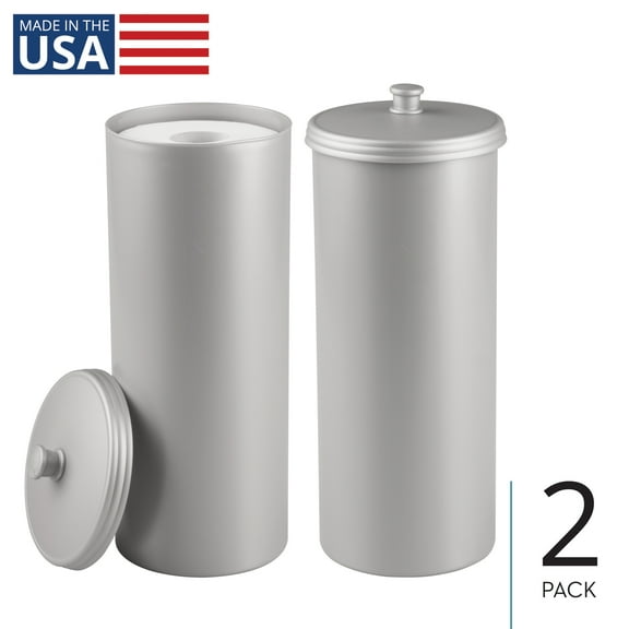 iDesign Toilet Paper Canister with Lid - Storage for 3 Rolls - Ideal for Powder Rooms and Primary or Guest Bathrooms - Made in USA