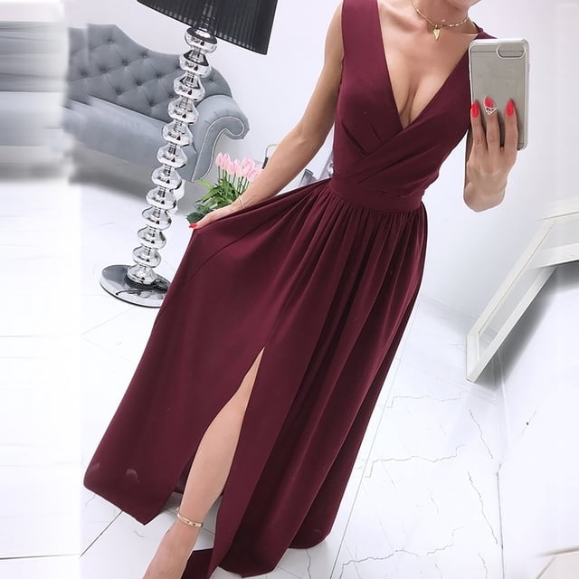 Fankiway Robe Décontractée Mode Femme Angleterre Ample Sans Manches Col en V Longueur au Sol Robes de Plage Grande Taille