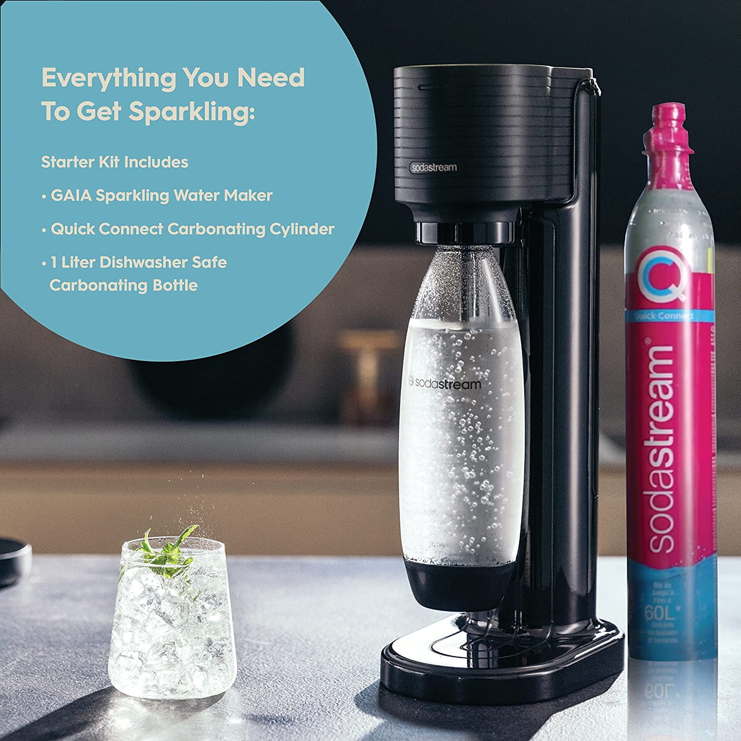SodaStream Black Gaia Sparkling Water Maker Starter Kit SodaStream Black Gaia Sparkling Water Maker Starter Kit