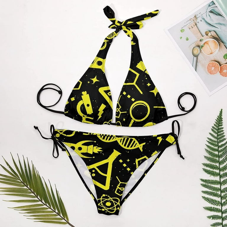 Science Black and Yellow Women's Two Piece Bikini Sets Halter
