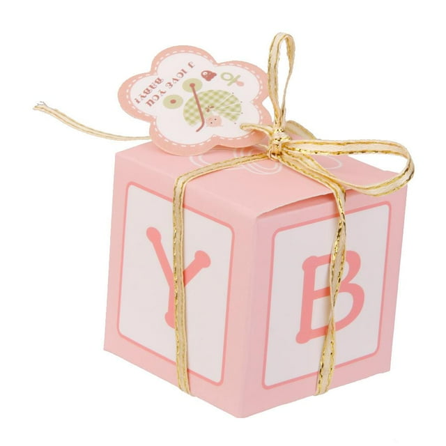 12 cajas de regalo de papel para dulces, ideales como detalle para baby shower o cumpleaños (niña o niño). Rosado