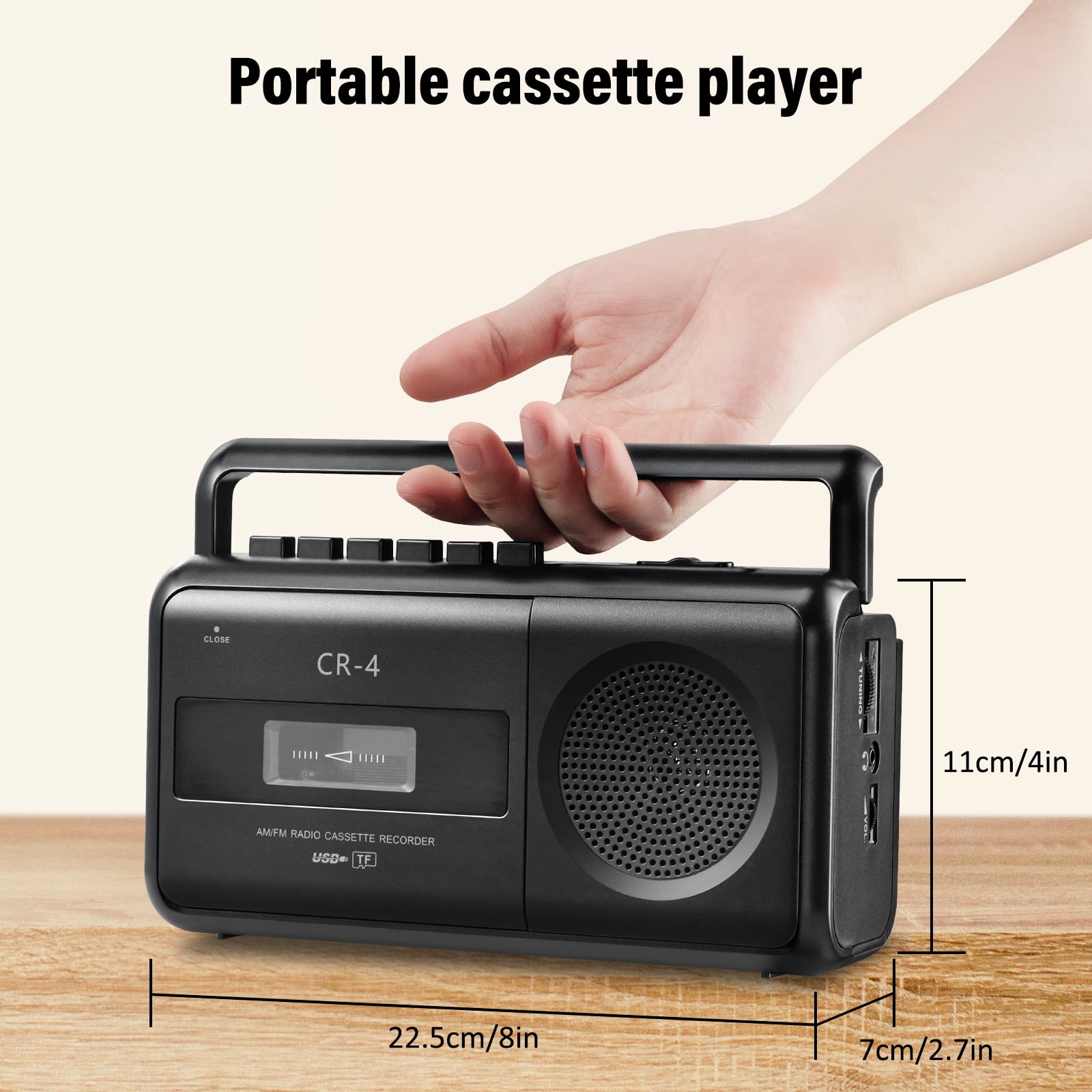 Portable Cassette Player Boombox AM/FM Radio Stereo, Casette Tape Player Recorder with Earphone Jack Battery Operated or AC Powered