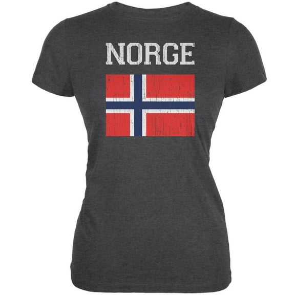 World Cup Distressed Flag Norge Dark Heather Juniors Soft T-Shirt - X-Large