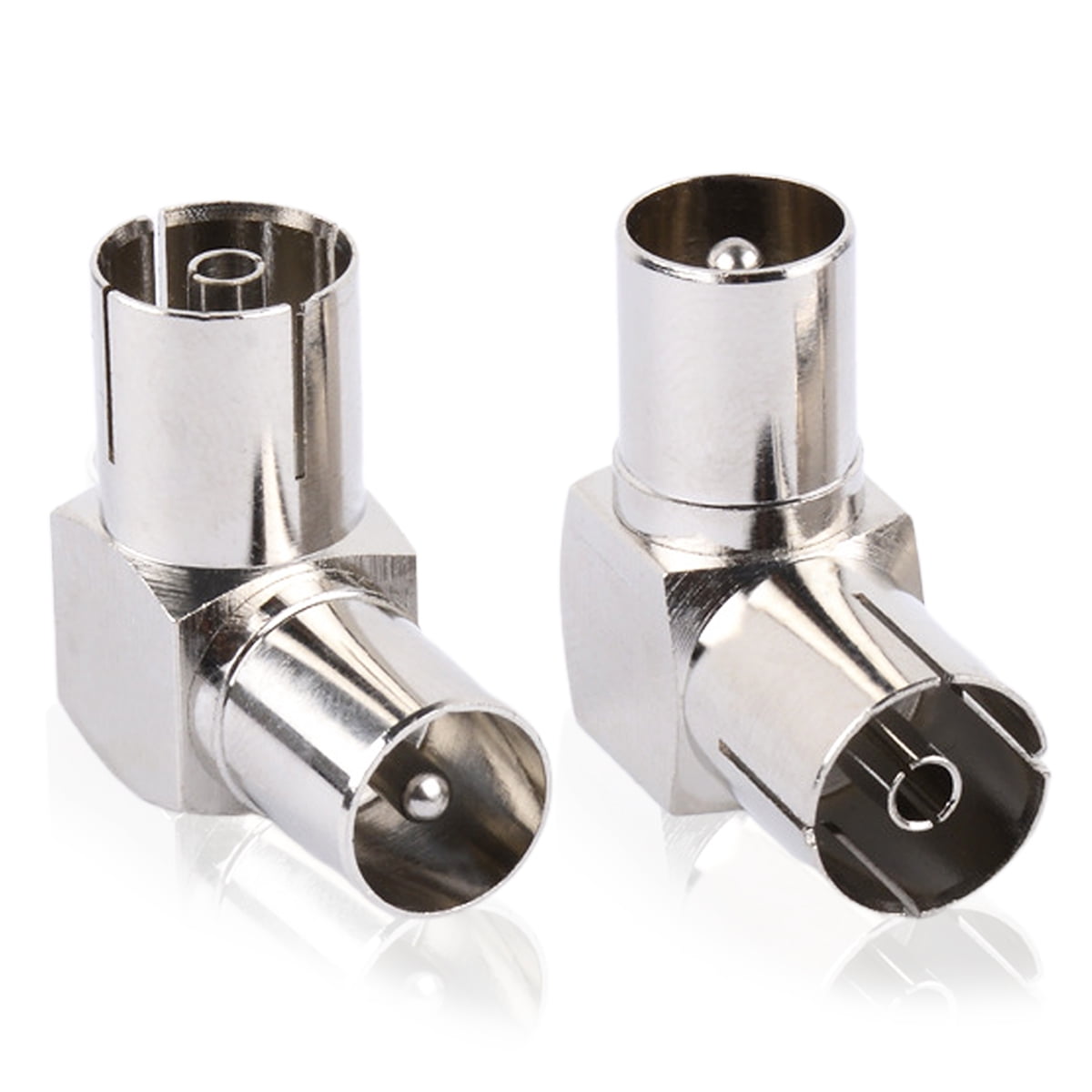 Ancable TV Male Aerial Coaxial Adaptor to PAL Female Adapter Right Angle, 2 Pack Angle 9.5mm TV Satellite Antenna RF Coax Adapter Male to Female Connector