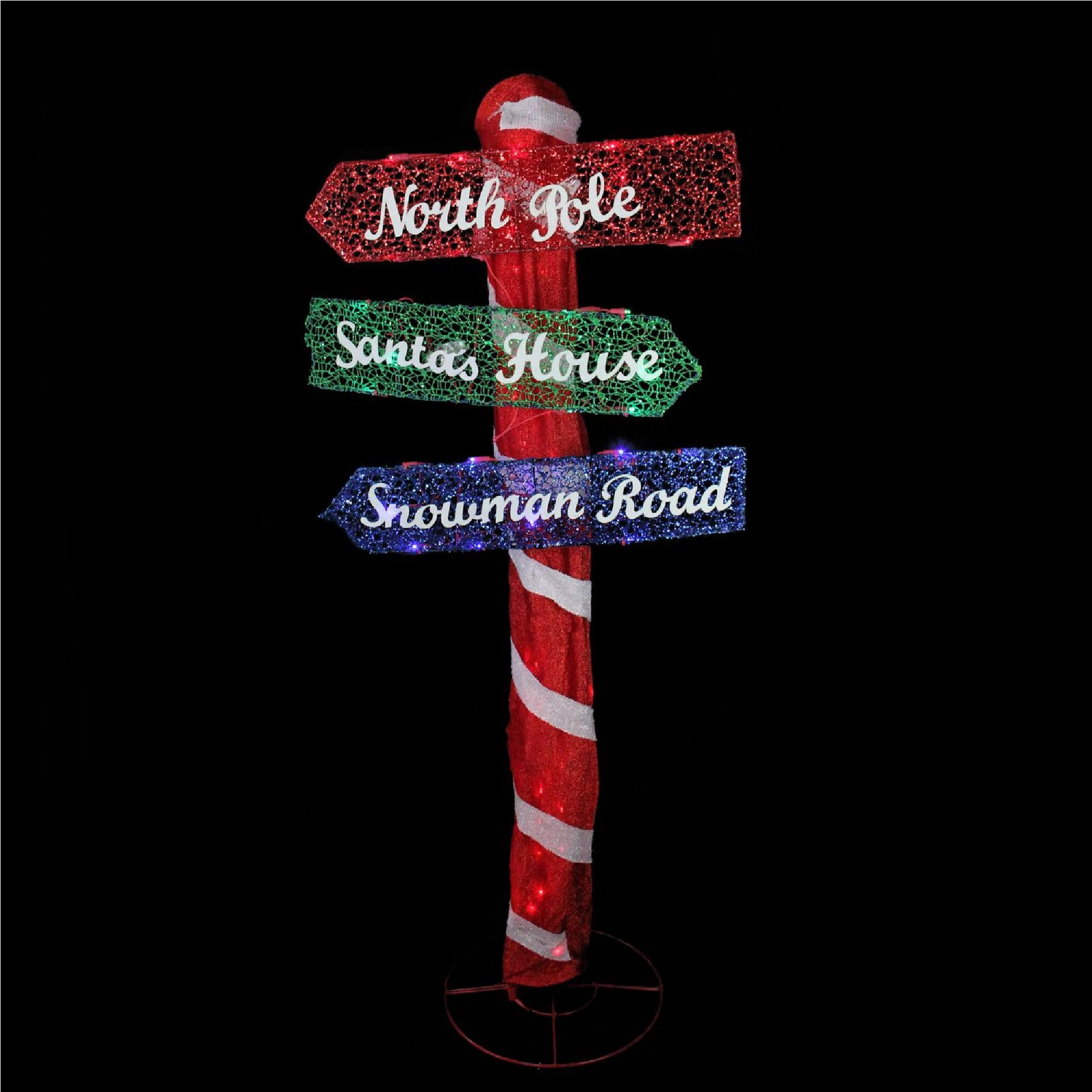 4.75' PreLit Red and White LED Christmas Outdoor Folding Road Sign