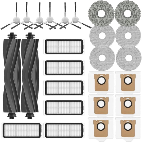 Dreame L20 Ultra Replacement Accessories for Dreame L20 Ultra / L30 Ultra Robot Vacuum:6 HEPA Filters 6 Side brushes 6 Mop Pads 6 Dust Bags 2 Main Brush Cleaning Brush 26 Packs