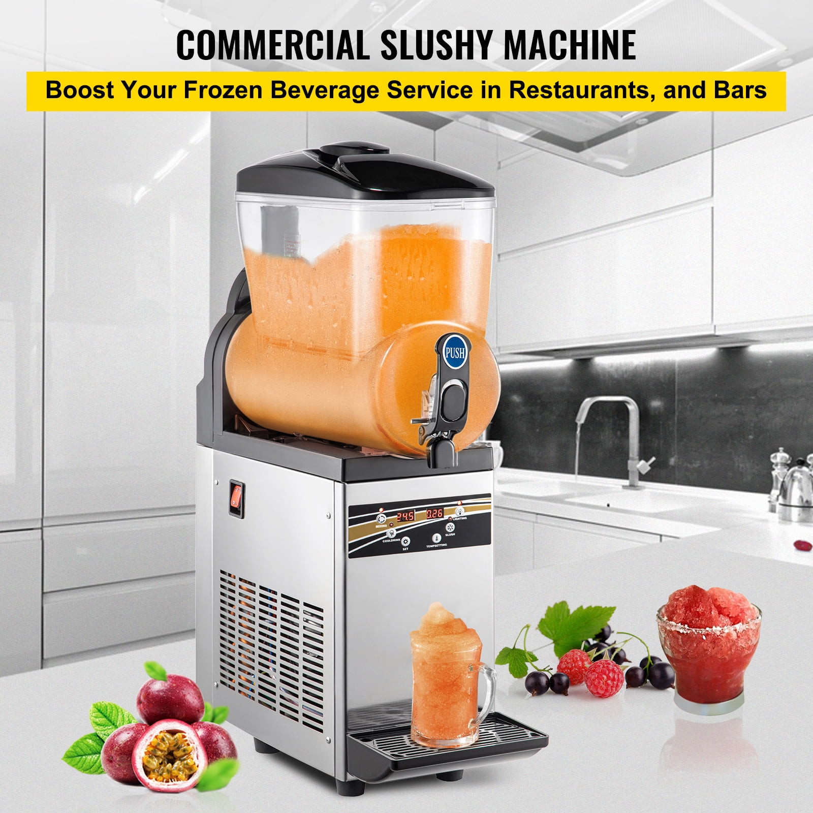 KFFKFF 15L 500W Commercial Slushy Machine Margarita Machine Stainless Steel Frozen Drink Slush Machine,Black Restaurants Cafes Bars