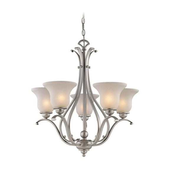 5 Light Chandelier - Brushed Nickel Finish, Frosted Glass Shade, Adjustable Height, E26 Bulbs, Dimmable Lighting