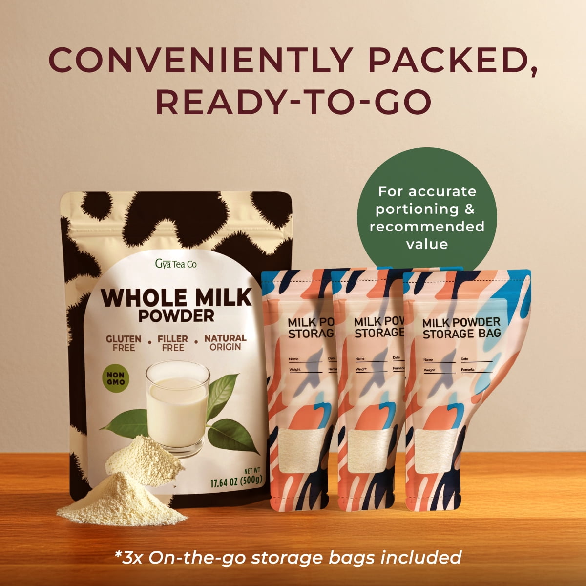 Gya Tea Co Whole Milk Powder - 1.1lb (17.64 Oz) - Pasture Raised Source, Non-GMO, Gluten Free - Shelf Stable Premium Grade Powdered Milk for Baking, Cooking, Smoothies - Rich in Protein & Calcium
