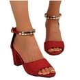 thumbnail image 4 of LOVZFMLL Sandals for Women 2025 Classic Elegant Chunky Block Heels Sandals Open Toe Ankle Strap Dress Sandals for Party Club Prom Dating Red 7, 4 of 7