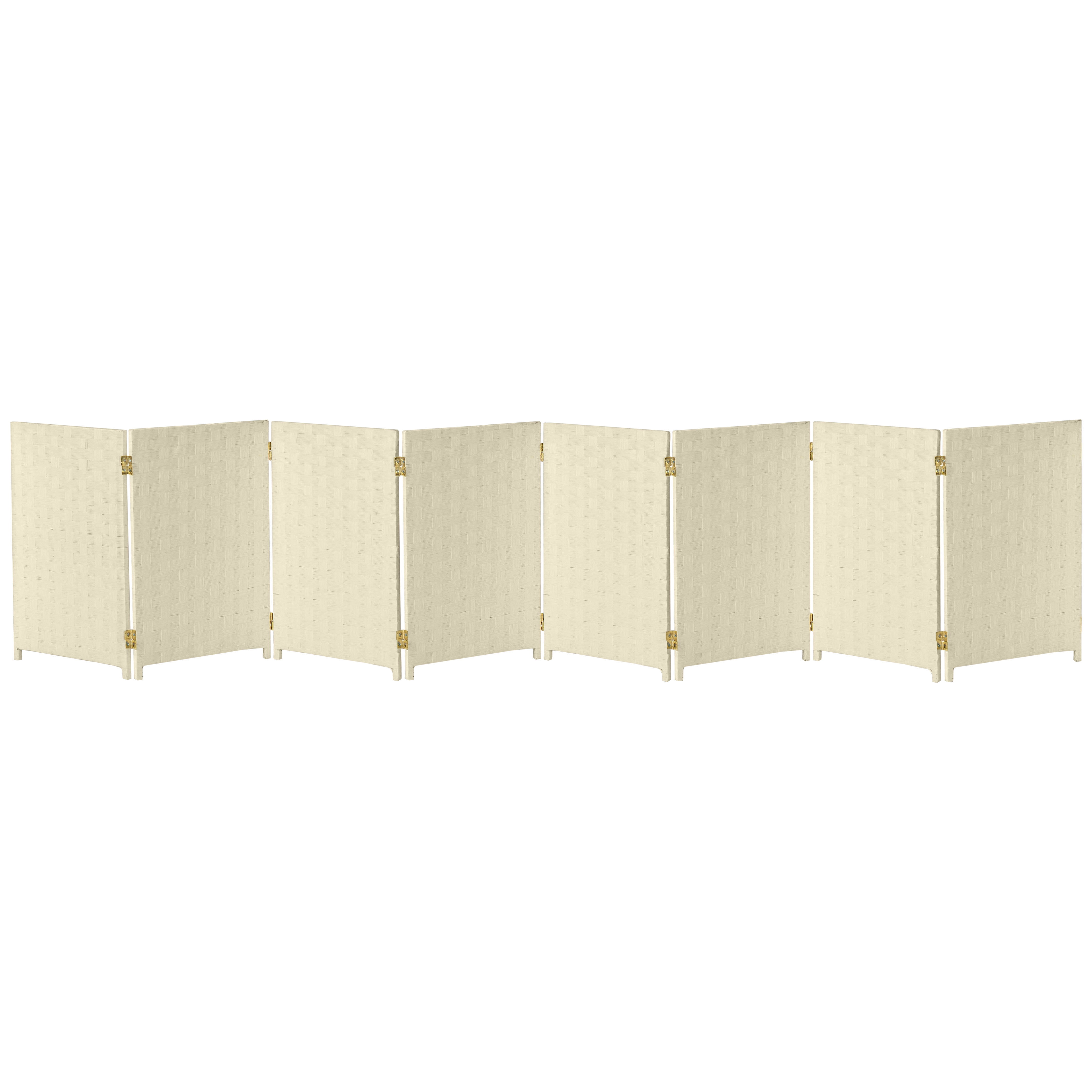 Red Lantern 2 ft. Short Woven Fiber Folding Screen - Cream - 8 Panel