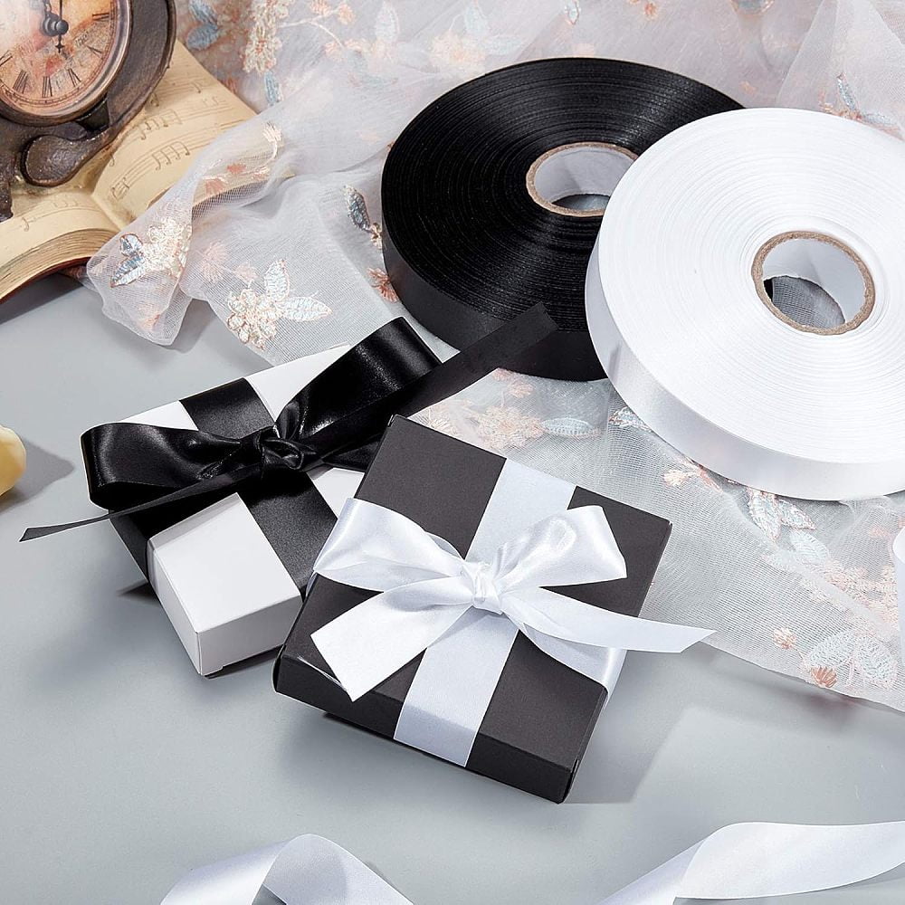Polyester Blank Sewn-in Label Ribbon with Spool Black 25mm 200m/roll