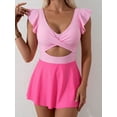 thumbnail image 4 of SKQIT Women's Ruffle Sleeve Cross Wrap Cutout Swim Dress, One Piece Tummy Control Bathing Suit, 4 of 6