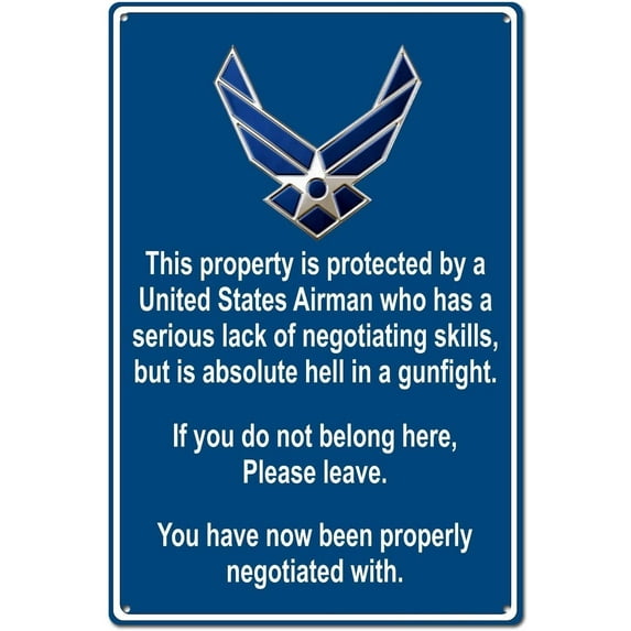 Property Protected by Airman U.S. Air Force Funny Tin Sign Metal Sign Metal Decor Wall Sign Wall Poster Wall Decor Door Plaque TIN SIGN 7.8X11.8 INCH