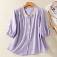 thumbnail image 1 of Soki Vêtements d'Été pour Femmes Col Rond Manches Courtes Décontractées Couleur Unie Hauts Amples, 1 of 4