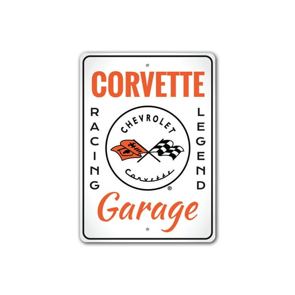 Chevy Corvette Garage Sign, Novelty Car Aluminum Metal Decor Sign - 10x14 inches