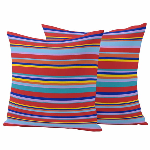 Rainbow Striped Outdoor Waterproof Pillow Covers, Red Blue Yellow Geometric Abstract Decorative Square Throw Pillowcase Sofa Cushion Sham for Patio/Couch/Chair, 24"x24" 2 Pack