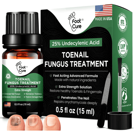 Foot Cure Toenail Fungus Treatment Extra Strength - 25% Undecylenic Acid Nail Repair Treatment for Ingrown Nails and Yellow Toenails - 15ml
