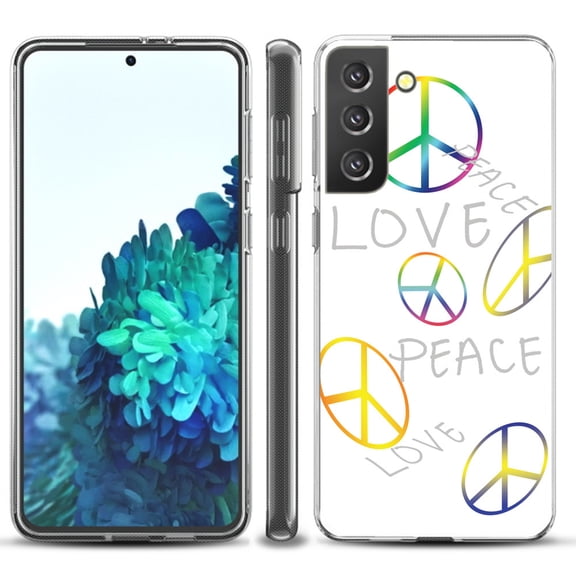 Slim-Fit TPU Protective Phone Case compatible with Samsung Galaxy S21  5G / S21 PLUS 5G, by OneToughShield ® - Love/Peace