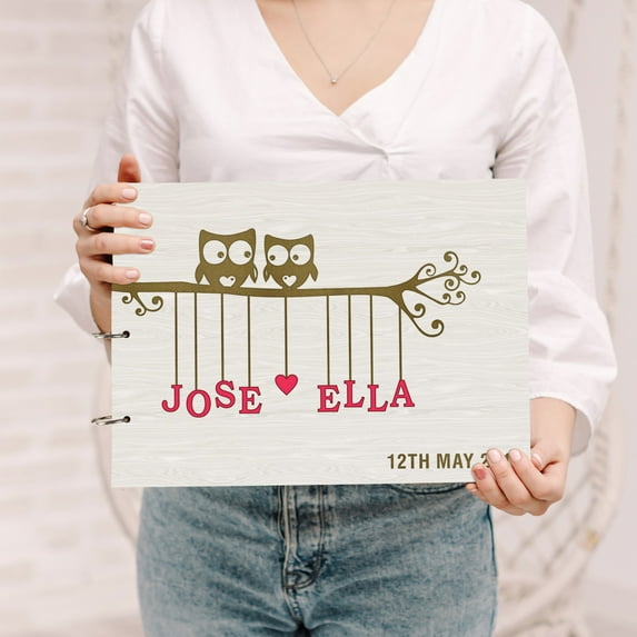 Darling Souvenir Personalized Engraved Laser Cut Wedding Guest Book Wooden Cover Sign-in Book Registry Guestbook Scrapbook-LK