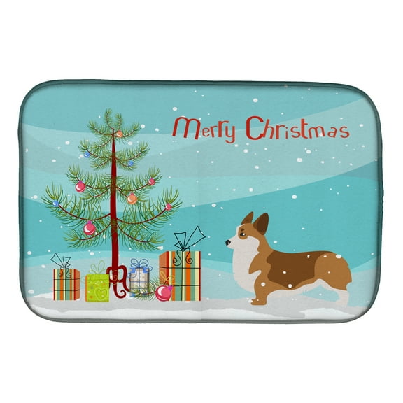 Corgi Merry Christmas Tree Dish Drying Mat