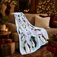 thumbnail image 3 of Whimsical Cartoon Penguins Winter Scene Cute, Festive Holiday Scene, Warm Flannel Blanket for Home Library and Reading Nook, Art Lovers Valentine's Day Gift, Playful Home Decor, 3 of 9