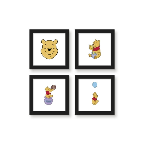 Gallery Pops Disney Winnie The Pooh - Classic Pooh Wall Art Bundle (4-Pack), Black Framed Version, 12" x 12"