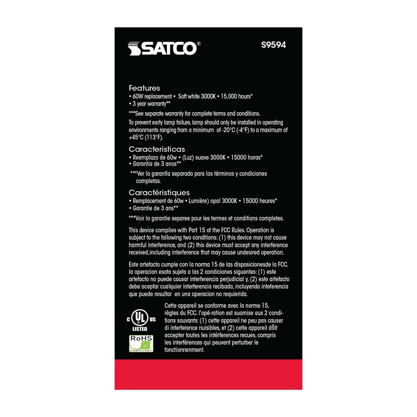 SATCO S9594 - 9.5 Watt A19 LED Frosted Light Bulbs - 3000K (6 Pack)