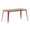thumbnail image 2 of Flash Furniture Declan Commercial Indoor/Outdoor Dining Table with Umbrella Hole, 30" x 60" All Weather Brown Poly Resin Top and Red Steel Base, 2 of 11
