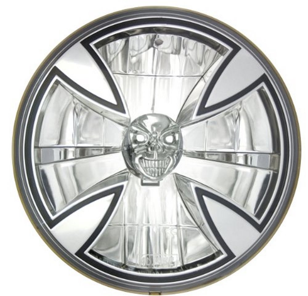 Adjure T70X00SR 7" Iron Cross Skull Bulb Cover Motorcycle Headlight