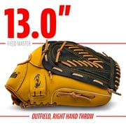 Franklin Sports Field Master Baseball + Softball Glove, 13 in, Black/Tan, Right Hand Throw