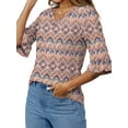 thumbnail image 4 of UVN Tunic Blouses for Womens Floral Print Tops Summer V-Neck 3/4 Ruffle Sleeve Blouse, 4 of 7