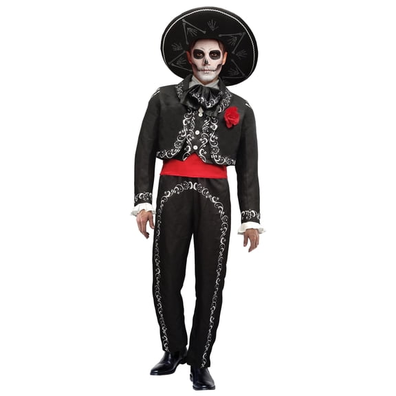 Studio Halloween Day of the Dead Mariachi Costume with Top, Pants, Jacket, Hat for Adults, Large