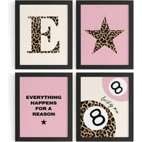 Aingg Preppy Pink Leopard Cheetah Room Decor Y2K Cheetah Posters for College Dorm Wall Art Prints 4Pcs,itial P Personalized Pink Lucky 8 Ball Poster for Teen Girls Bedroom Bathroom Unframed