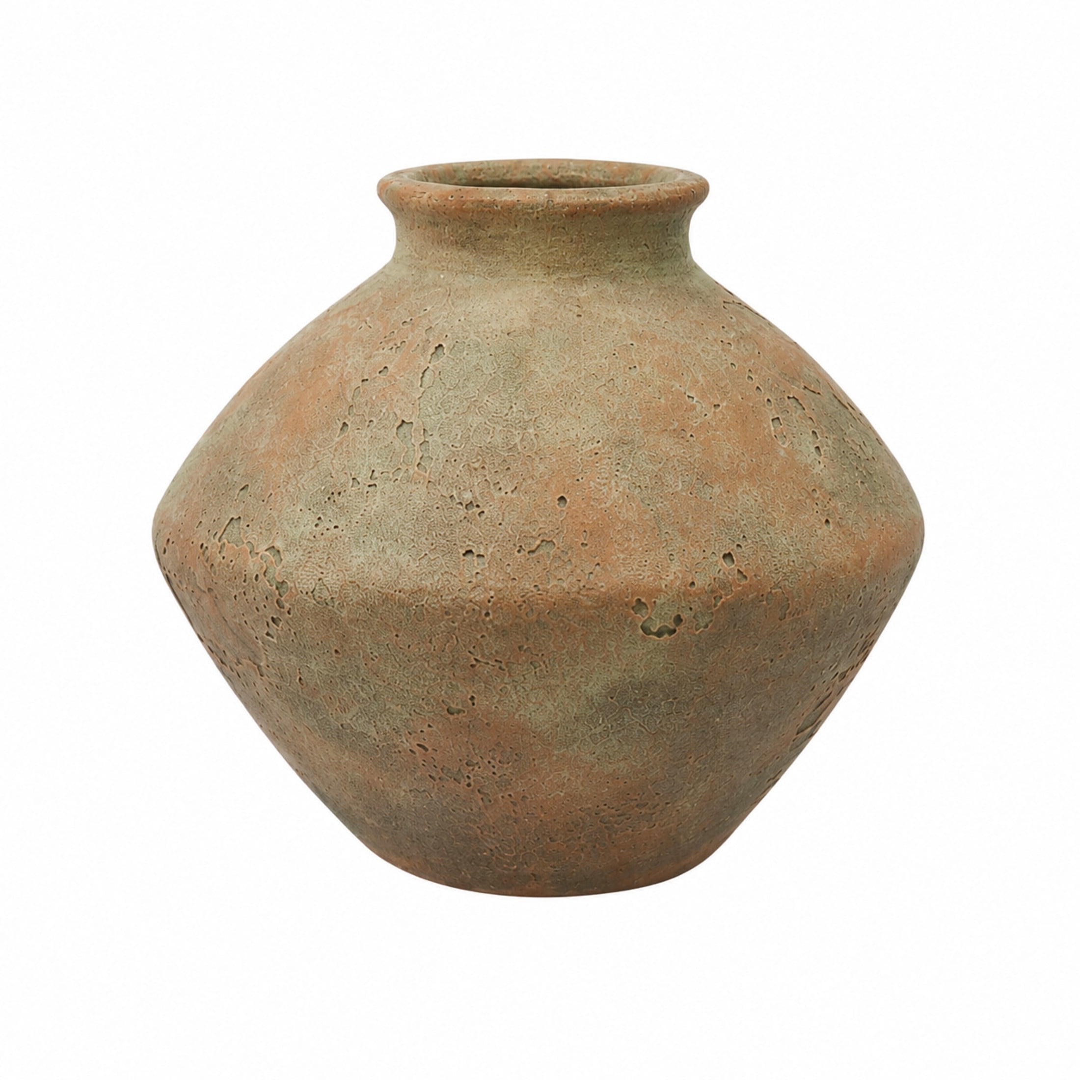 DecMode 7" Antique Style Textured Beige Ceramic Vase
