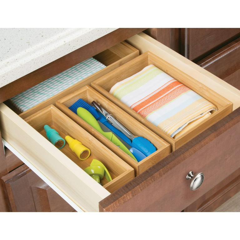 mDesign Bamboo Stackable Kitchen Drawer Organizer Tray, 6 Pack - Natural Wood mDesign