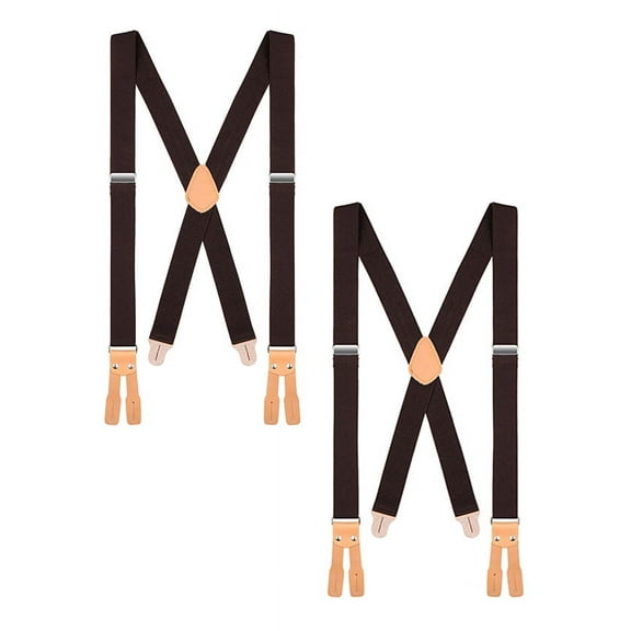 Buyless Fashion Button End Logger Work 2 Pack Suspenders for Men - 48" Adjustable Straps 1 1/4" - X Shape - 5125-2-Brown
