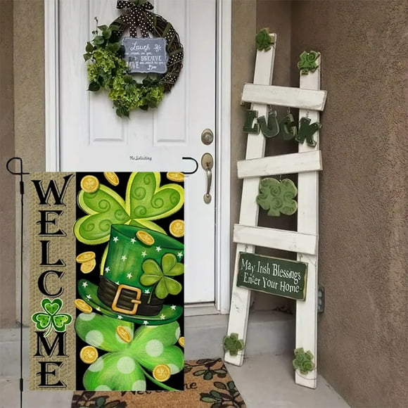 onlyliua for Indoor/Outdoor St Patricks Checkered Garden Flag Outdoor Decorative Flag Linen Double Sided Printed Flag