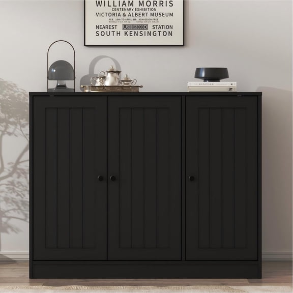 Buffet Cabinet with 3 Door, Kitchen Storage Cabinet with Adjustable Shelf, Coffee Bar Accent Cabinets for Living Room, Entryway, Black