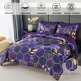 thumbnail image 5 of RYNGHIPY 3 PCS Comforter Set Twin Size Purple Gold Marble Bedding Set, Geometric Honeycomb Theme Decor Yellow Leaf Bedding Set, Modern Foil Print Bed Sets (Purple Twin), 5 of 8