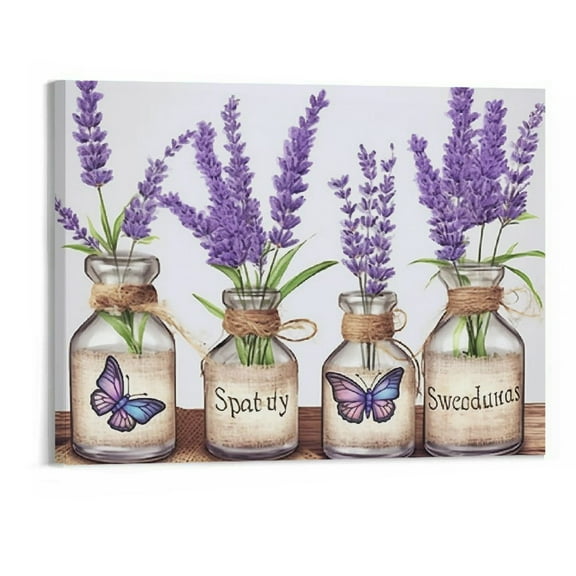 Creowell Farmhouse Bathroom Decor Wall Art Purple Lavender Picture Wall Decor Rustic Lavender In Mason Jar Painting Framed Modern Artwork For Living Room Bedroom Bathroom Home Decor 20x16In