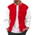 thumbnail image 2 of Domuza Mens Varsity Jacket Casual Trendy Slim Fit Letterman Baseball Bomber Jackets Classic College Style Lightweight Button Down Coat Red L, 2 of 5