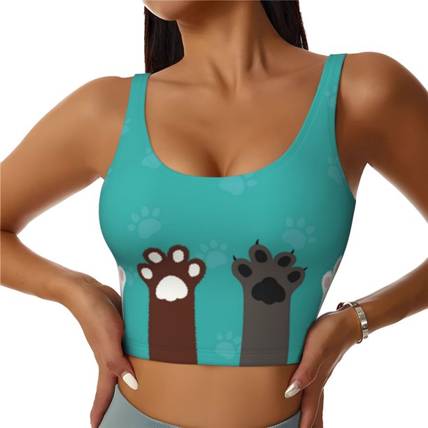 Fotbe Cute Cat Paw And Dog Sujetador Deportivo Largo sin Aros para Mujer con Almohadillas y Soporte Medio, Transpirable y Absorbente, Camiseta Tipo Chaleco o Tank Top-Medium