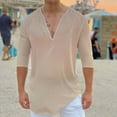 thumbnail image 2 of Men T Shirts Casual Thin Breathable Tshirt Quick Dry Solid Color V Neck Long Sleeve Classic Fit Beach Vacation Men's T Shirts, 2 of 3
